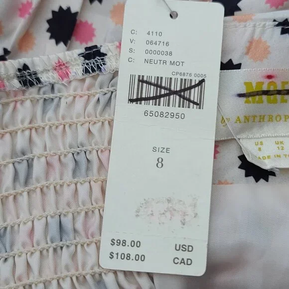 Anthropologie MAEVE Bow-Tie One Shoulder Top Sz 8 Cream Pink Black Boho Zip NWT - Picture 11 of 11